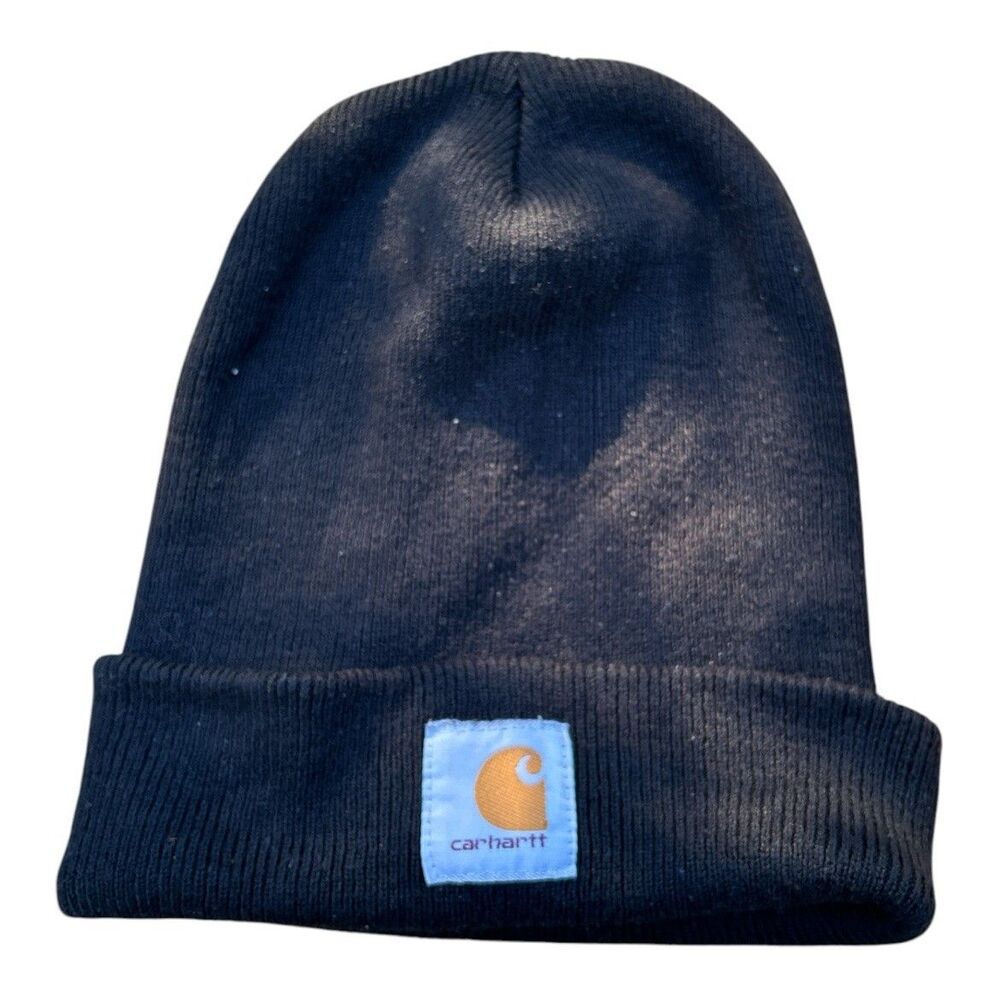 Carhartt Knit Beanie Hat Black 100 Acrylic Cuffed Logo Patch One Size Winter